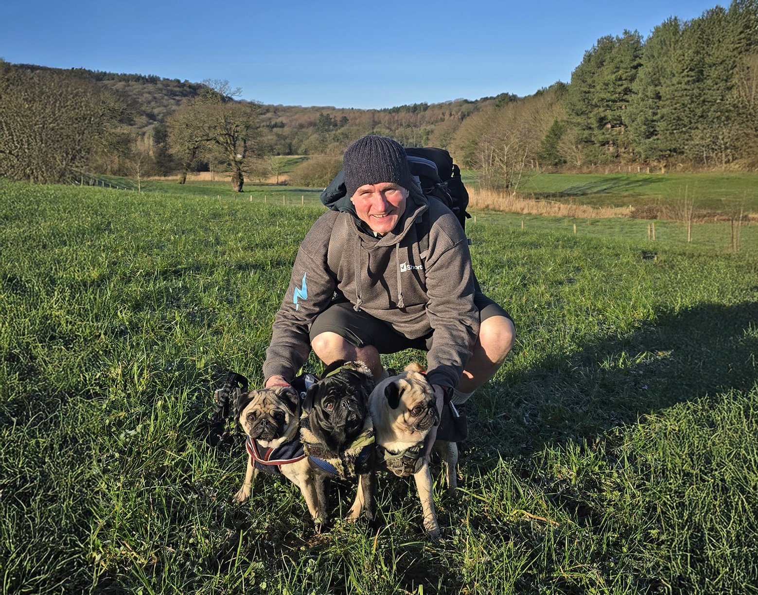 Giles, Bertie and Yoyo enjoying a walk in the countryside